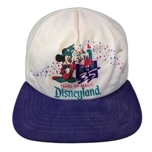 New Era Trucker Hat White Vintage Disneyland 35 Years Sorcerer Mickey Snapback